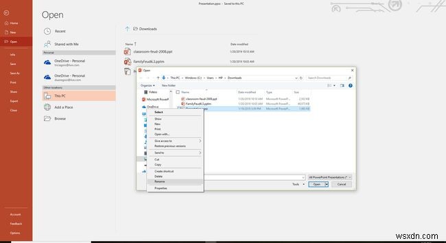 पावरपॉइंट शो फाइल को वर्क फाइल में बदलें