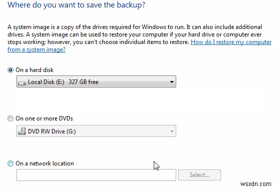 Cách tạo hình ảnh hệ thống sao lưu trong Windows 7