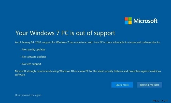 Windows 7:การแจ้งเตือนการสิ้นสุดการสนับสนุน โปรแกรมอัปเดตความปลอดภัยที่ขยายเวลา 