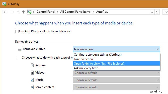 ตั้งค่าเริ่มต้นเล่นอัตโนมัติใน Windows 10