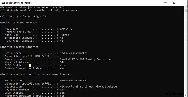 วิธีการดูรายละเอียดอะแดปเตอร์เครือข่ายใน Windows
