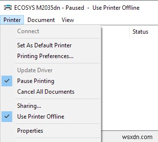 แก้ไขปัญหาเครื่องพิมพ์ติดอยู่ในสถานะออฟไลน์ใน Windows 