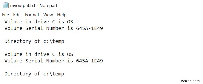 เปลี่ยนเส้นทางเอาต์พุตจากบรรทัดคำสั่งของ Windows ไปยังไฟล์ข้อความ 