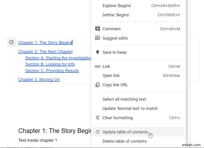 วิธีการทำงานของสารบัญ Google Docs 