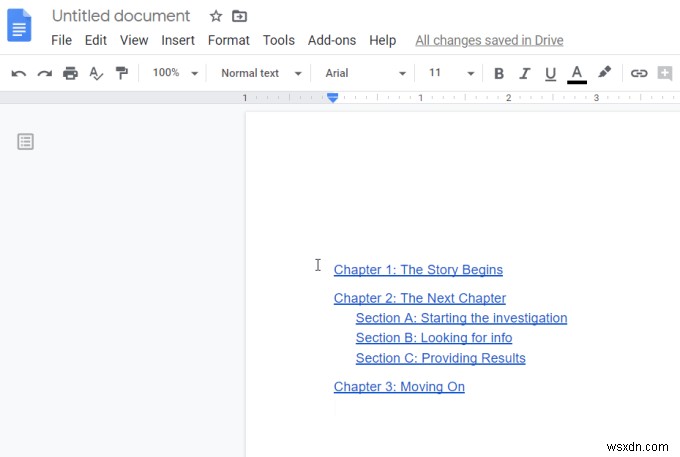 วิธีการทำงานของสารบัญ Google Docs 