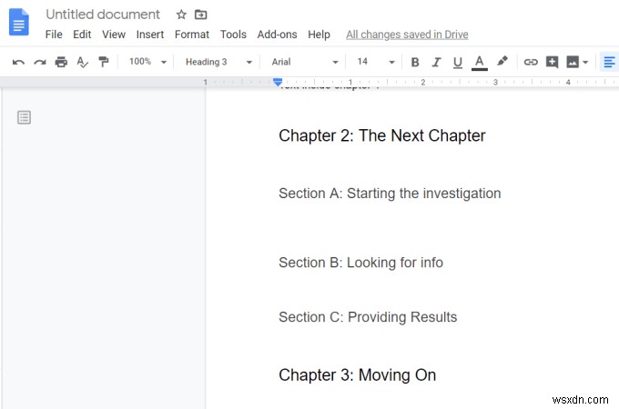 วิธีการทำงานของสารบัญ Google Docs 