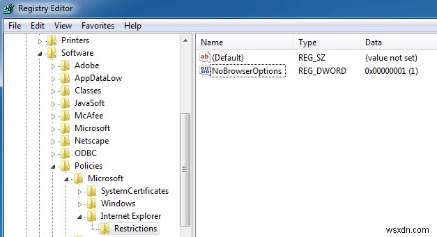 วิธีปิด/เปิดใช้งานแท็บตัวเลือกอินเทอร์เน็ตใน IE 