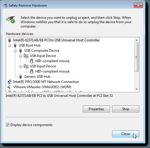 สร้างแป้นพิมพ์ลัดเพื่อเข้าถึงได้อย่างปลอดภัย Remove Hardware Dialog 