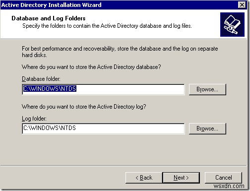 การติดตั้งไดเรกทอรีที่ใช้งานอยู่ของ Windows 2003:dcpromo 