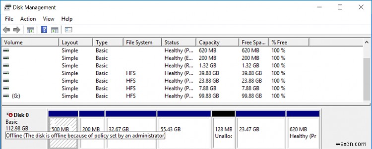 ดิสก์ออฟไลน์เนื่องจากนโยบายที่กำหนดโดยผู้ดูแลระบบ 