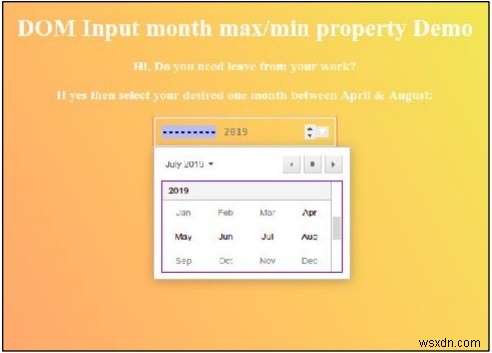 Thuộc tính tối thiểu cho tháng đầu vào HTML DOM 