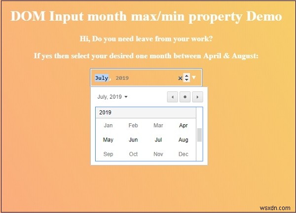 Thuộc tính tối đa của tháng đầu vào HTML DOM 