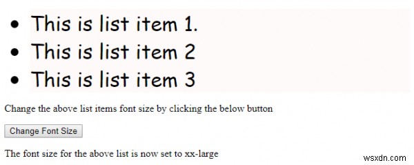 คุณสมบัติขนาดแบบอักษร HTML DOM 