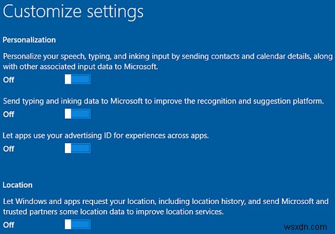 วิธีกำหนดการตั้งค่าความเป็นส่วนตัวของ Windows 10 ระหว่างการติดตั้ง 