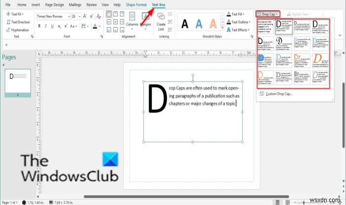 วิธีสร้าง Drop Cap ใน Microsoft Publisher 
