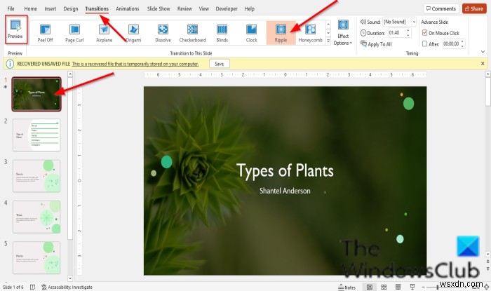 วิธีการเพิ่มเอฟเฟกต์เสียงให้กับการเปลี่ยนใน PowerPoint