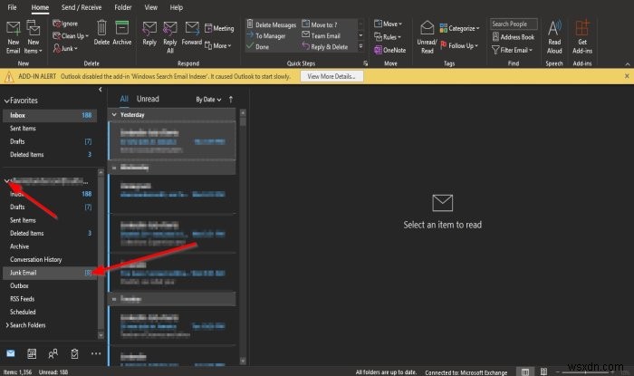 วิธีล้างโฟลเดอร์อีเมลขยะใน Outlook 