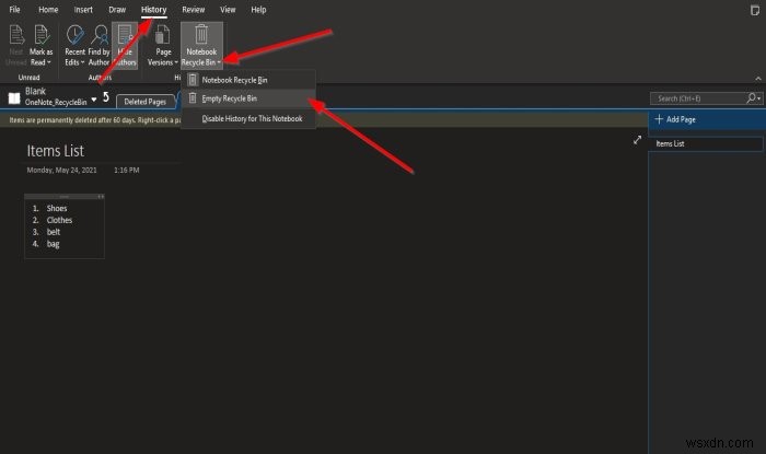 OneNote में नोटबुक रीसायकल बिन का उपयोग कैसे करें 