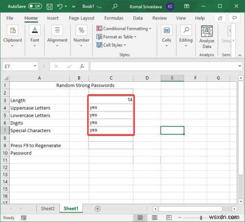 माइक्रोसॉफ्ट एक्सेल में रैंडम स्ट्रांग पासवर्ड कैसे जेनरेट करें 