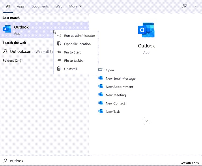 ตำแหน่ง Outlook.exe บน Windows 10 อยู่ที่ไหน 