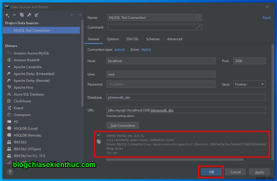Hướng dẫn cách kết nối với MySQL Server trong IntelliJ 