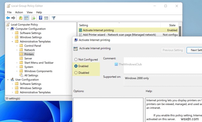 Cách bật hoặc tắt In Internet trong Windows 11/10 