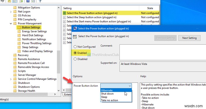 Cách thay đổi hành động của nút Nguồn khi sử dụng pin hoặc khi cắm điện 