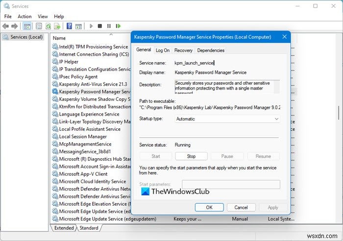 Kaspersky Password Manager Service không phản hồi trong Windows 11 