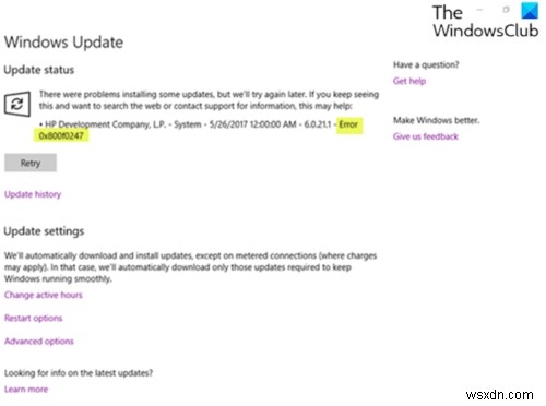 แก้ไขข้อผิดพลาด Windows Update 0x800f0247 บน Windows 11/10 