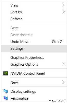 Mở trang Cài đặt Windows bằng phím tắt trên Màn hình hoặc Trình đơn ngữ cảnh 
