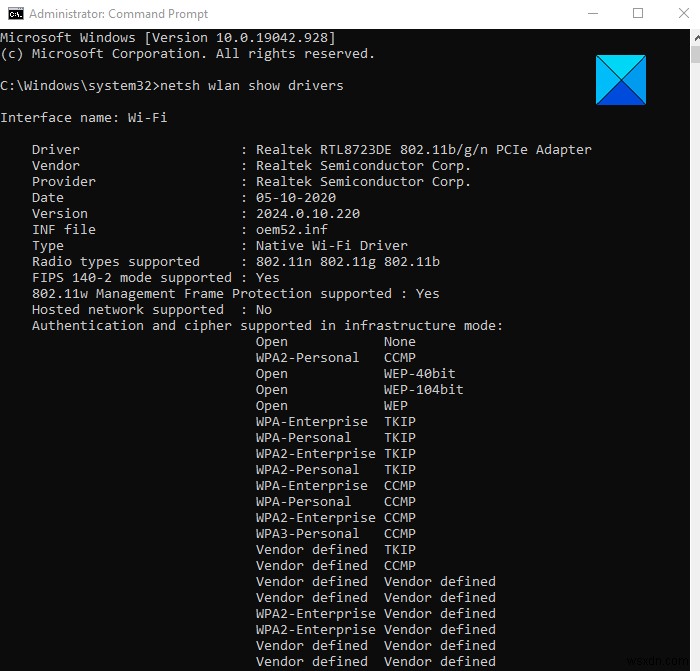 Cách xem thông tin Trình điều khiển mạng Wi-Fi trên Windows 11/10 