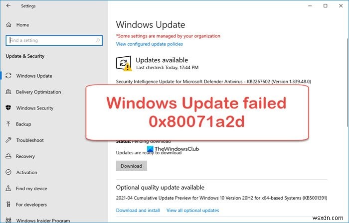 Windows Update ล้มเหลวโดยมีรหัสข้อผิดพลาด 0x80071a2d 