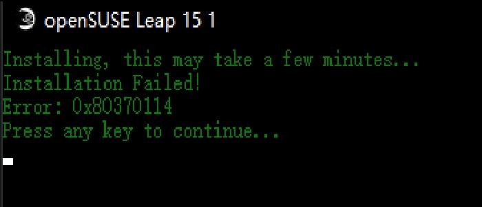 WslRegisterDistribution ล้มเหลวโดยมีข้อผิดพลาด:0x80370114 