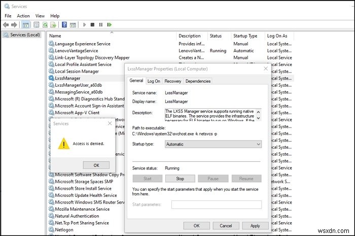 WslRegisterDistribution không thành công với lỗi:0x80070422 