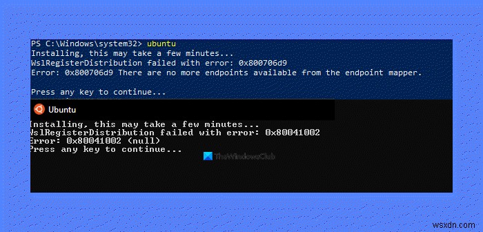 WslRegisterDistribution không thành công với lỗi:0x80041002 