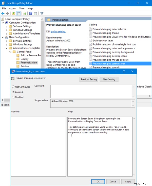วิธีป้องกันไม่ให้ผู้ใช้เปลี่ยนสกรีนเซฟเวอร์ใน Windows 11/10 