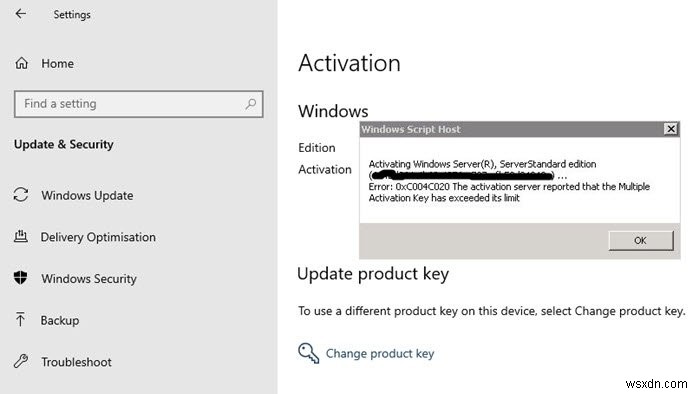 0xC004C020 เซิร์ฟเวอร์การเปิดใช้งานรายงานว่ารหัสการเปิดใช้งานหลายตัวเกินขีดจำกัด 