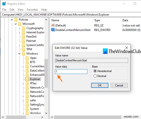 Vô hiệu hóa Menu ngữ cảnh khi nhấp chuột phải trong Menu Start của Windows 11/10 