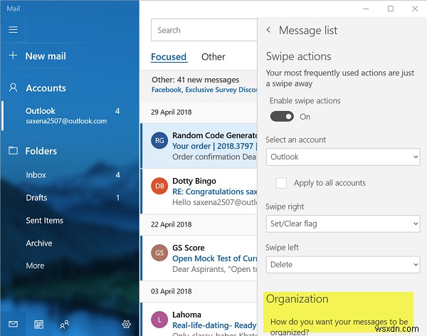 ปิดใช้งานมุมมองการสนทนาในแอป Mail ใน Windows 11/10 