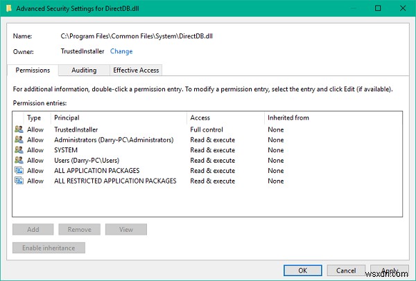 กู้คืน TrustedInstaller ในฐานะเจ้าของและการอนุญาตเป็นค่าเริ่มต้นใน Windows 11/10 