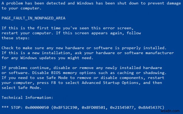 แก้ไขข้อผิดพลาด PAGE_FAULT_IN_NONPAGED_AREA 0x00000050 