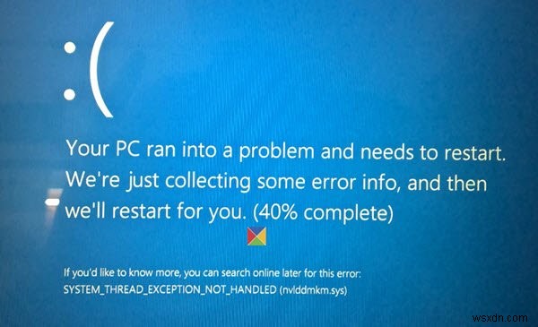 SYSTEM_THREAD_EXCEPTION_NOT_HANDLED (nviddmkm.sys, atikmpag.sys) หน้าจอสีน้ำเงินใน Windows 11/10 