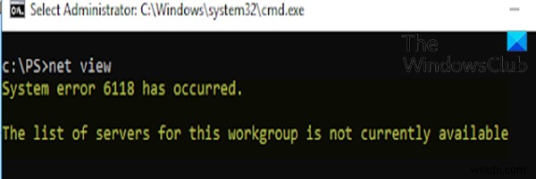 Đã xảy ra lỗi hệ thống 6118, Danh sách máy chủ cho nhóm làm việc này không khả dụng 