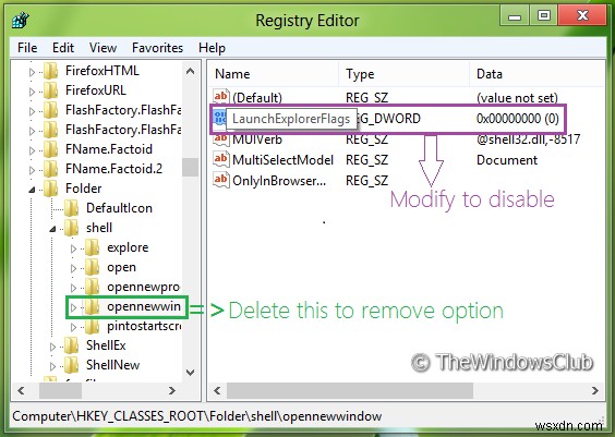 Loại bỏ Open Folder trong tùy chọn menu ngữ cảnh cửa sổ mới trong Windows File Explorer 