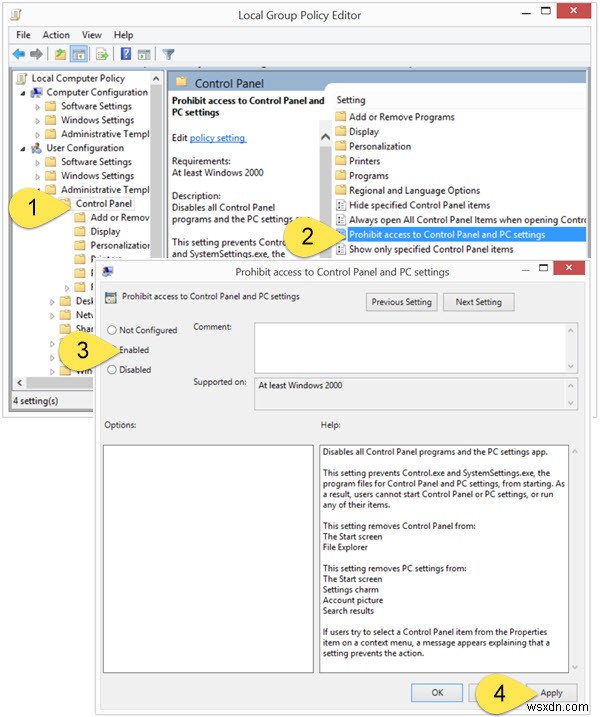 จำกัดการเข้าถึงแผงควบคุมและการตั้งค่าใน Windows 11/10 
