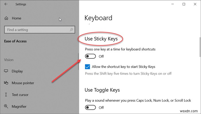 ความง่ายในการเข้าถึงการตั้งค่าแป้นพิมพ์ใน Windows 10 