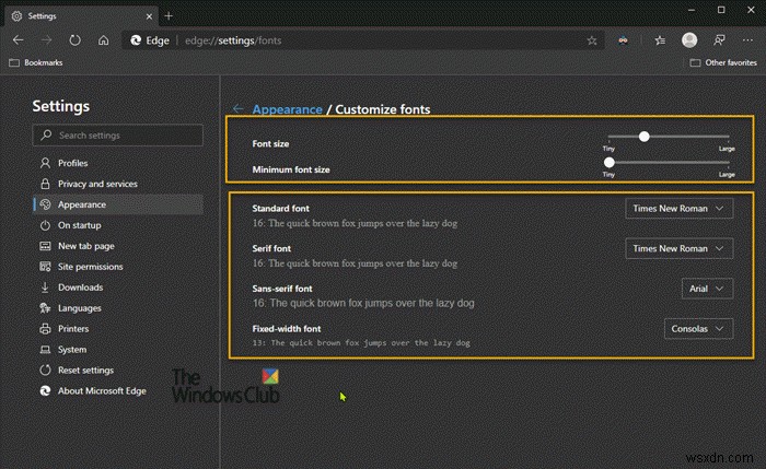Cách thay đổi kích thước và kiểu phông chữ mặc định trong trình duyệt Microsoft Edge 