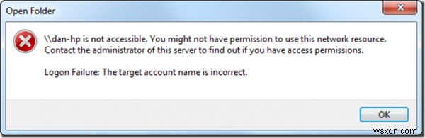 \\เซิร์ฟเวอร์ไม่สามารถเข้าถึงได้ คุณอาจไม่ได้รับอนุญาตให้ใช้ทรัพยากรเครือข่ายนี้ 