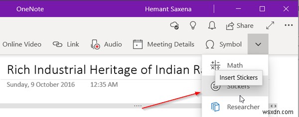 วิธีเพิ่มสติกเกอร์กราฟิกหรืออีโมจิใน OneNote สำหรับ Windows 10 