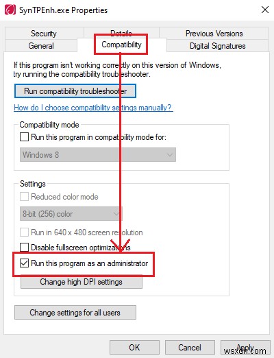 Không thể kết nối với Trình điều khiển thiết bị trỏ Synaptics 